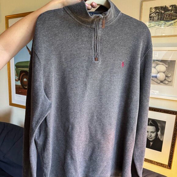 Polo Ralph Lauren Dark Gray 1/4 Zip Pullover Red Pony Logo Mens Size Large - Picture 1 of 3